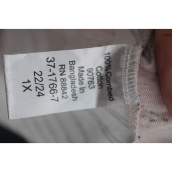 Roamans Plus Sz 22/24 Black & White Stripe With Pink Floral Print  Ss Scoop Neck - Picture 6 of 6